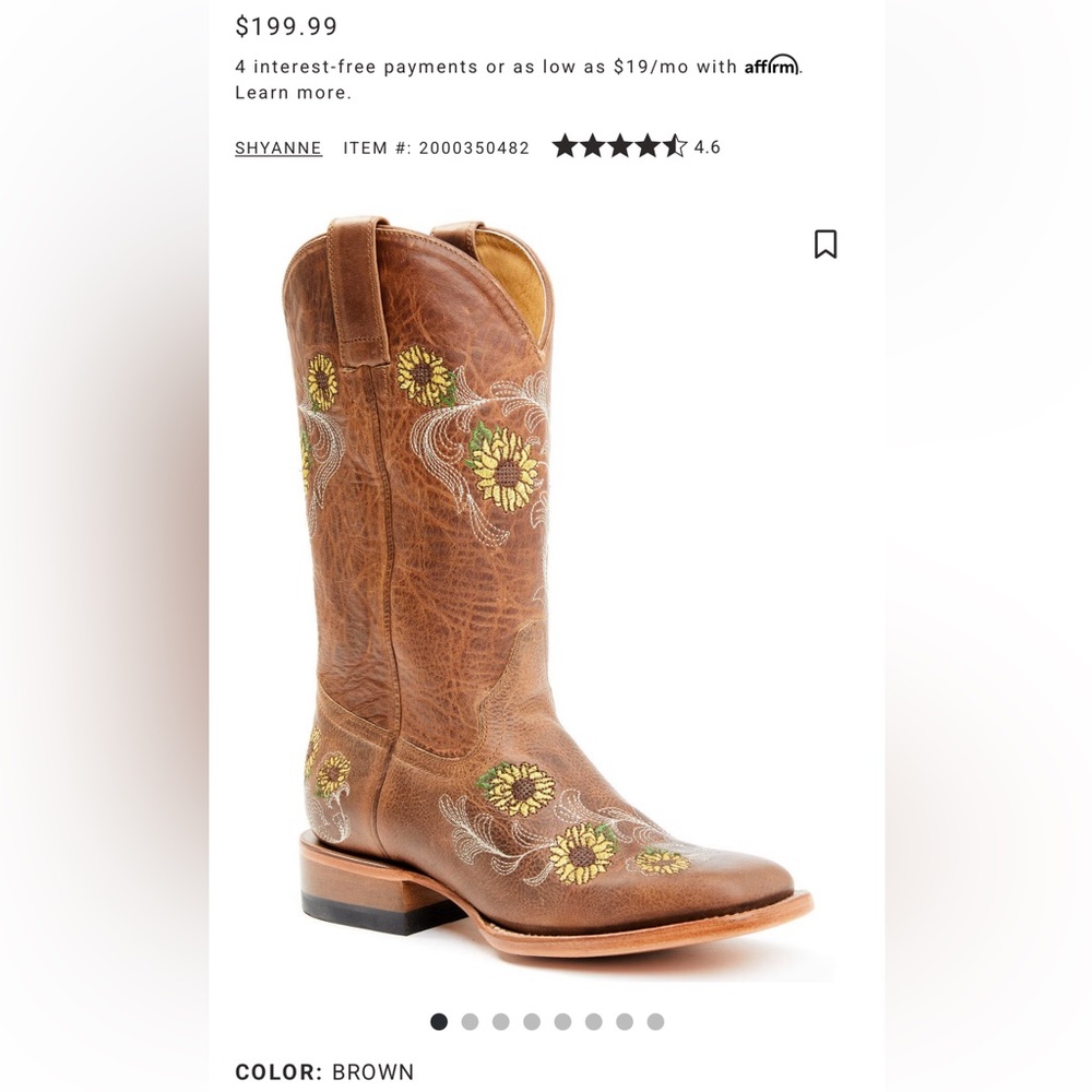 Shyanne Women’s Josie Leather Western Cowgirl Boots 7.5 M Sunflower Floral Brown